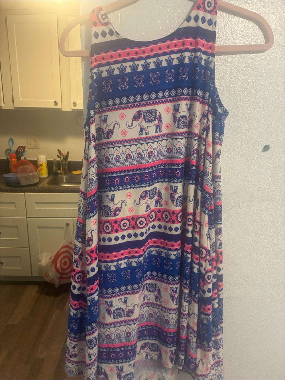 Bobbie Brooks Blue & Pink Elephant-Print Circle Skirt